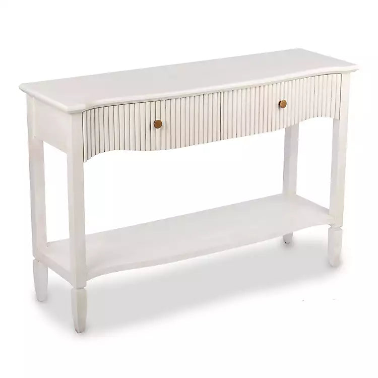 New! Elizabeth White Ribbed Drawer Console Table