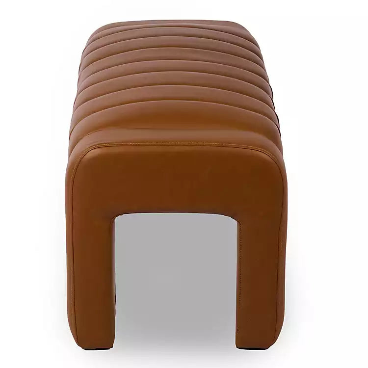 New! Camel Vienna Channeled Faux Leather Bench