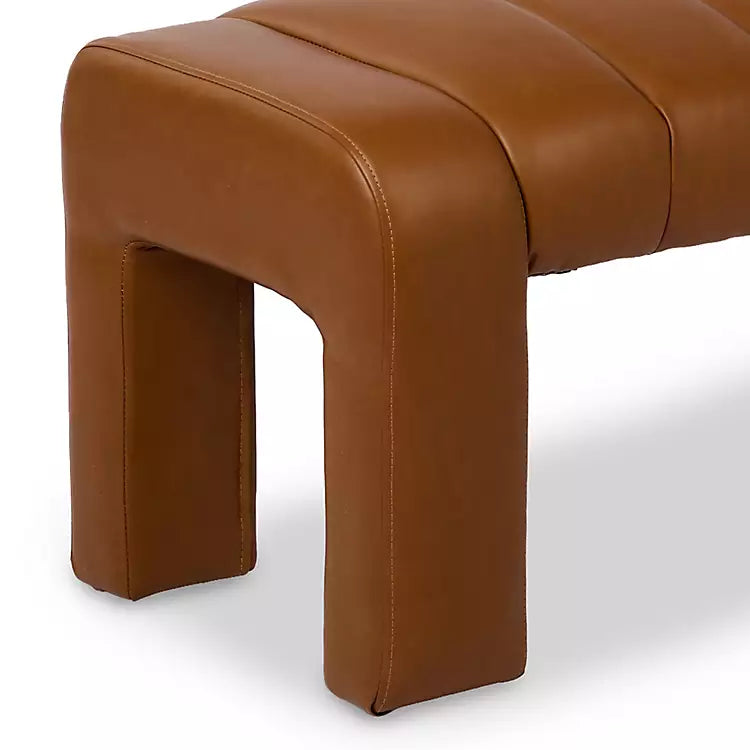 New! Camel Vienna Channeled Faux Leather Bench