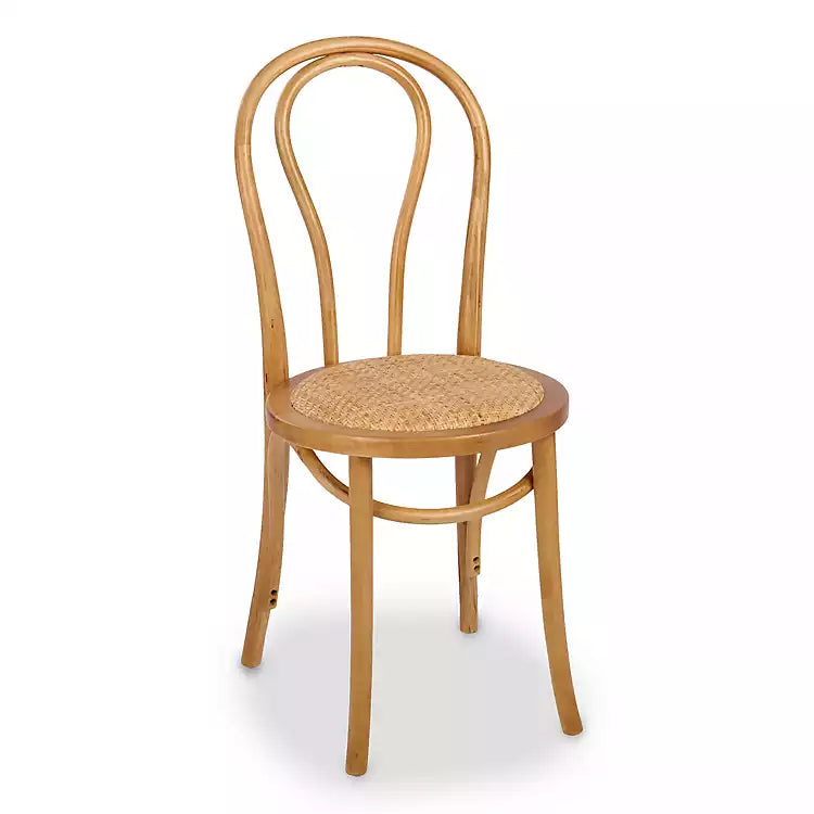 New! Natural Wood and Rattan Bistro Chair
