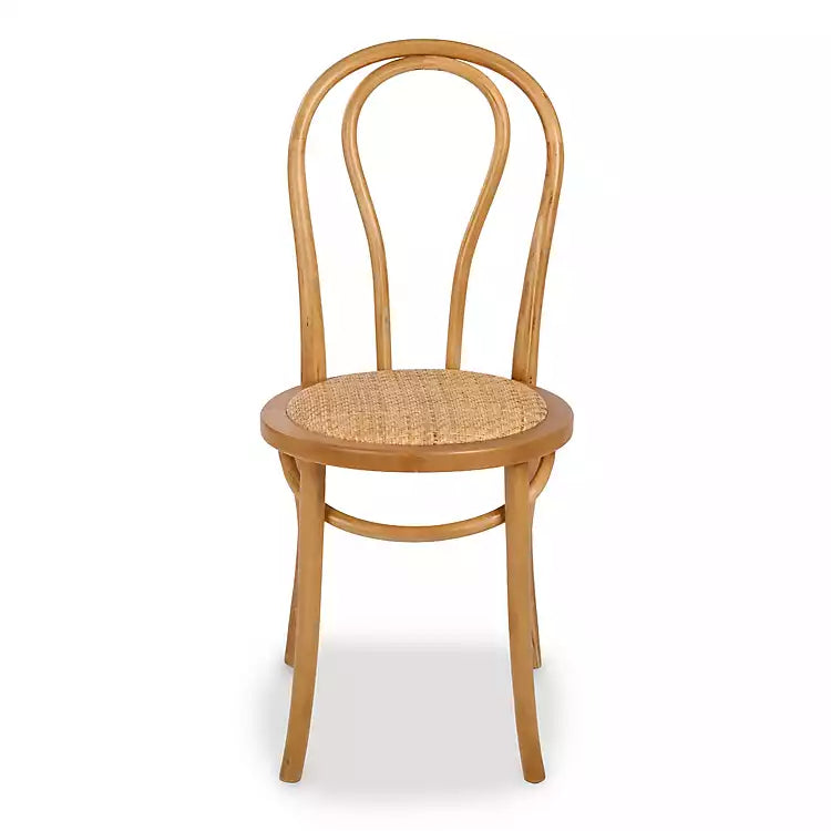 New! Natural Wood and Rattan Bistro Chair