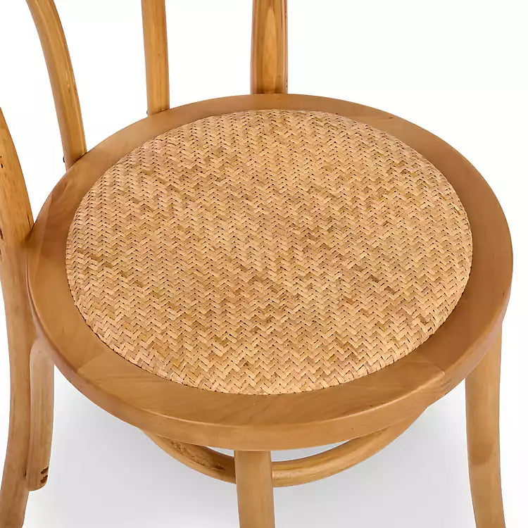 New! Natural Wood and Rattan Bistro Chair