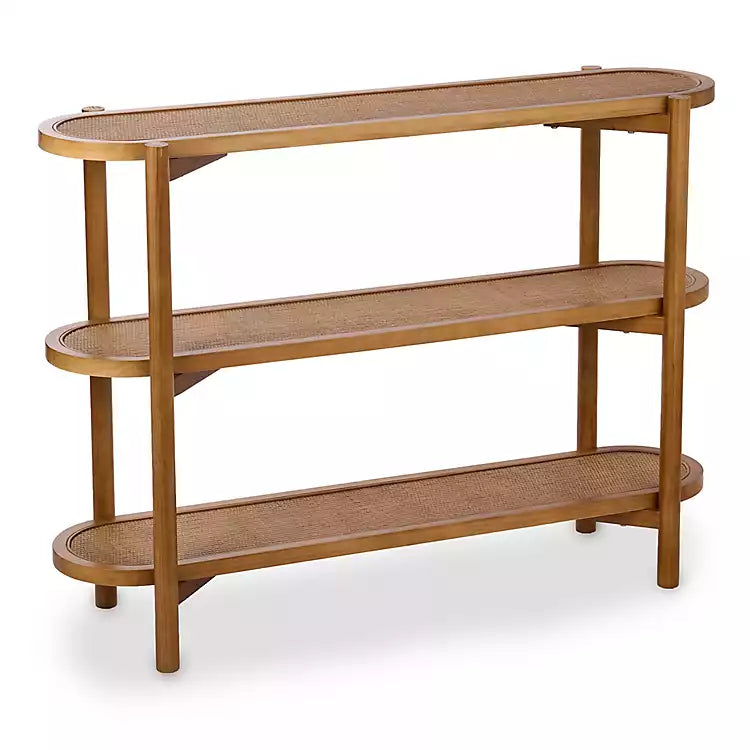 New! Wood and Rattan 3-Tier Simone Console Table